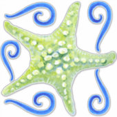 Sticker Aquarelle Plage Vague Flèches Green Starfish Art (Devant)