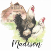 Sticker Aquarelle Poulets de la ferme Art animal Nom perso (Devant)