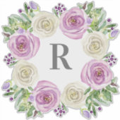 Sticker Aquarelle R initiale Purple n White Floral Wreath (Devant)