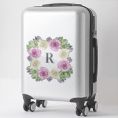 Sticker Aquarelle R initiale Purple n White Floral Wreath (Sur valise)