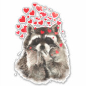 Sticker Aquarelle Raccoon Baisers Baisers Amusant Animal A (Devant)