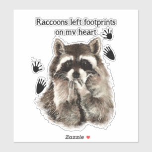 Sticker Aquarelle Raccoon Empreintes gauche sur mon coeur