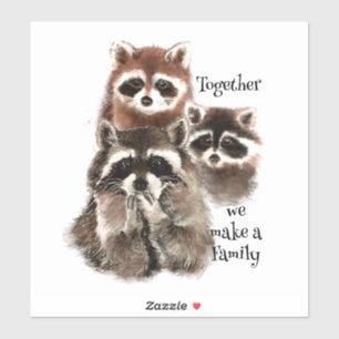Sticker Aquarelle Raccoon Ensemble Nous Fabriquons Une Fam