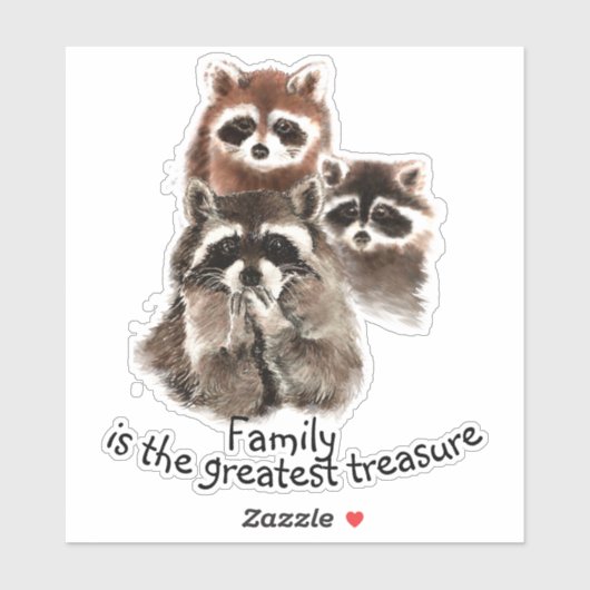 Sticker Aquarelle Raccoon Famille Citation Animal Nom Pers (Feuille)