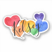 Sticker Aquarelle Rainbow Hearts Nom (Devant)