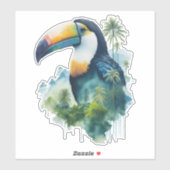 Sticker Aquarelle Rainforest Toucan (Feuille)