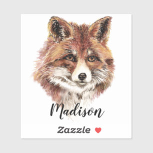 Sticker Aquarelle Red Fox Animal Nature Nom personnalisé