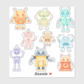 Sticker Aquarelle robots mignons (Feuille)