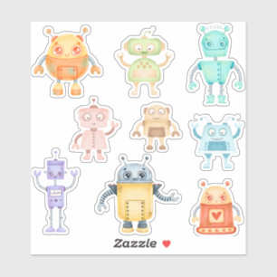 Sticker Aquarelle robots mignons