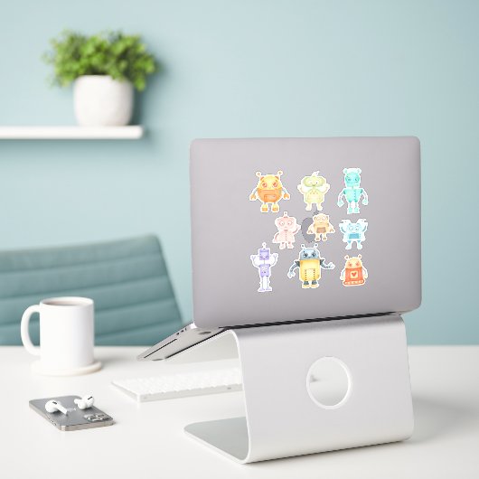 Sticker Aquarelle robots mignons (Ordinateur portable sur le bureau)