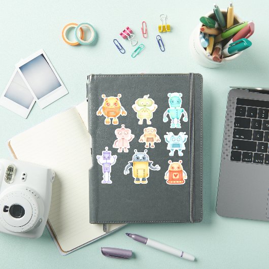 Sticker Aquarelle robots mignons (Couverture iPad)
