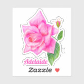Sticker Aquarelle Rose anglais Nom personnalisé (Feuille)