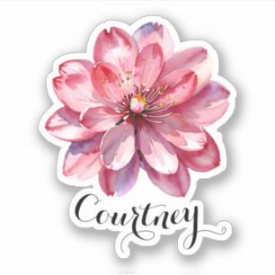 Sticker Aquarelle rose cerise fleurs Floral Nom personnali