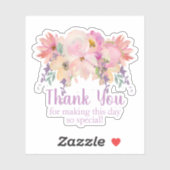 Sticker Aquarelle Rose Fleurs Violettes Merci (Feuille)