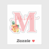 Sticker Aquarelle Rose Florale Lettre initiale Monogramme (Feuille)