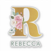 Sticker Aquarelle rose monogramme Floral personnalisé (Devant)