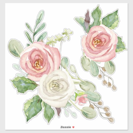 Sticker Aquarelle rose pâle Floral avec feuillage (Feuille)