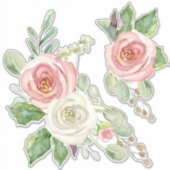 Sticker Aquarelle rose pâle Floral avec feuillage (Devant)