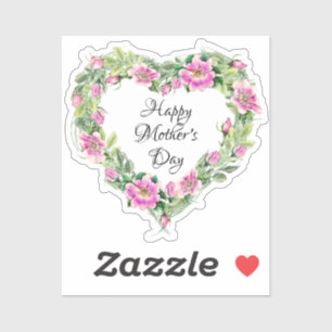 Sticker Aquarelle Rose Rose Coeur Bonne fête des mères