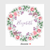 Sticker Aquarelle rose roses couronne. Nom floral pourpre (Feuille)