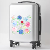 Sticker Aquarelle Rose rouge bleu rose gris (Sur valise)