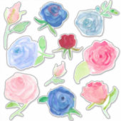 Sticker Aquarelle Rose rouge bleu rose gris (Devant)