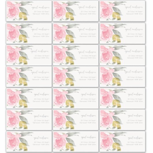 Sticker Aquarelle Rose souple Floral Adresse de l'invité (Devant)