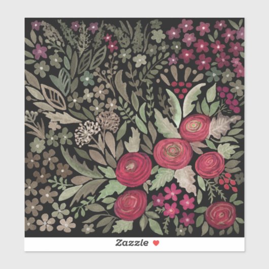 Sticker Aquarelle rouge roses fleurs petit floral vert le (Feuille)