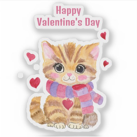 Sticker Aquarelle Saint Valentin Kitty (Devant)