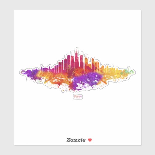 Sticker Aquarelle Skyline de Chicago en blanc (Feuille)