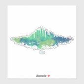 Sticker Aquarelle Skyline de Chicago en bleu et vert (Feuille)