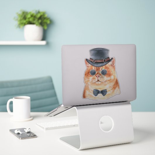 Sticker Aquarelle Steampunk Kitty (Ordinateur portable sur le bureau)