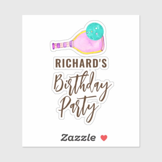 Sticker Aquarelle Thème Pickleball Fête d'anniversaire (Feuille)