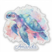 Sticker Aquarelle Tortue de mer Monogramme (Devant)