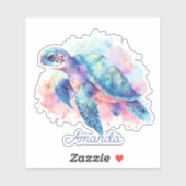 Sticker Aquarelle Tortue de mer Monogramme (Feuille)