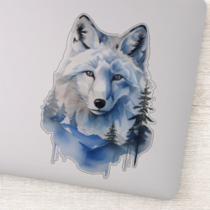 Sticker Aquarelle Toundra gelée Renard arctique