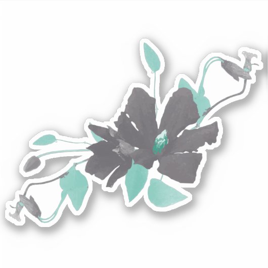 Sticker Aquarelle Turquoise tendance Gris Vins à fleurs (Devant)