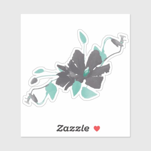 Sticker Aquarelle Turquoise tendance Gris Vins à fleurs (Feuille)
