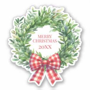 Sticker Aquarelle Verte Avec Bow En vichy Rouge