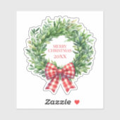 Sticker Aquarelle Verte Avec Bow En vichy Rouge (Feuille)