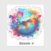Sticker Aquarelle Voyageons dans le monde (Feuille)