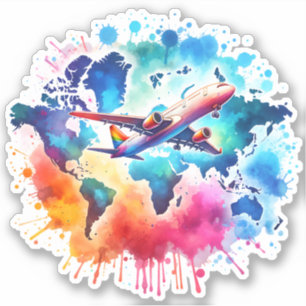 Sticker Aquarelle Voyageons dans le monde