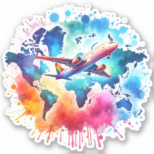 Sticker Aquarelle Voyageons dans le monde (Devant)