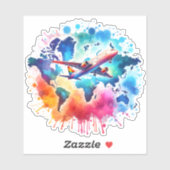 Sticker Aquarelle Voyageons dans le monde (Feuille)