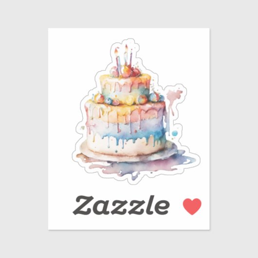 Sticker Aquarelle Whimsical Birthday Cake (Feuille)