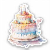 Sticker Aquarelle Whimsical Birthday Cake (Recto)