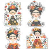Sticker Aquarelle Whimsical Frida Kahlo Illustrations (Devant)