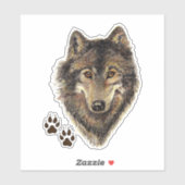 Sticker Aquarelle Wolf Faune Animal Nature Art (Feuille)
