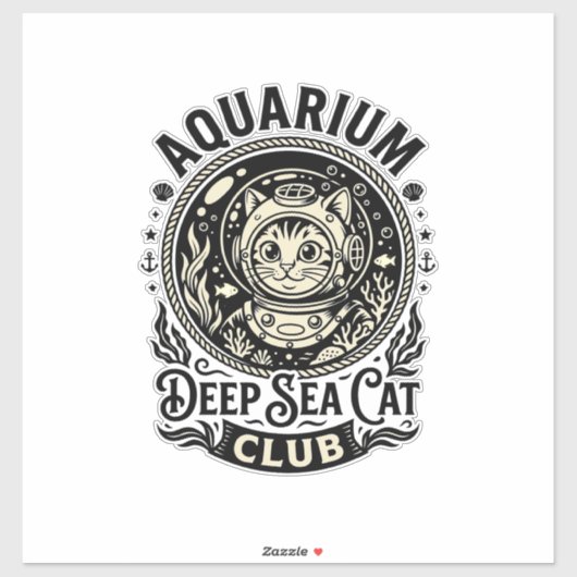 Sticker Aquarium Chat de mer profond Graphique de chat drô (Feuille)