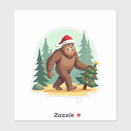 Sticker Arbre de Noël Bigfoot Chapeau de Noël (3) (Feuille)